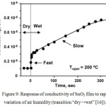 Figure 9: Response of conductivity of SnO2 film to rapid variation of air humidity (transition “dry→wet” [16]).