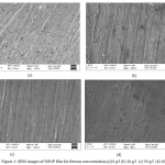 Figure 1: SEM images of NiFeP film for ferrous concentration (a)10 g/l (b) 20 g/l  (c) 30 g/l  (d) 40 g/l
