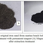 Figure 1: The original iron sand from marina beach before extraction treatment with permanent magnet (A) Magnetite after extraction treatment