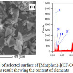 Figure 6: The image of selected surface of [Mn(phen)3](CF3COO)2.1.35H2O and its EDX analysis result showing the content of elements