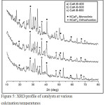 Figure 5: XRD profile of catalysts at various calcination temperatures