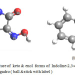Figure 1: Structure of keto & enol forms of Indoline-2,3-dione-3-oxime(IDOX) as built by Avogadro (ball &stick with label)