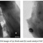 Figure 1: TEM image of (a) fresh and (b) used catalyst NiCu31/ BZR