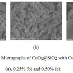 Figure 2: SEM Micrographs of CuOx@SiO2 with CuOx= 0.00% (a), 0.25% (b) and 0.50% (c). 