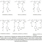 Figure 4:  Copolymers of dopamine methacrylamide (DAMAAm), poly(ethylene glycol) methyl ether acrylate (PEGMEA), poly(ethylene glycol) methyl ether methacrylate (PEGMEMA), N-hydroxyethyl acrylamide (HEAAm), N-(3-aminopropyl)methacrylamide hydrochloride (APMAAm).