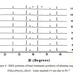 Figure 4: XRD patterns of heat treatment products of alumina supported (NH4)2Pt(ox)2.2H2O.  Lines marked (*) are due to Pt.21
