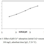 Figure 3: Effect of pH Cu2+ adsorption (initial Cu2+ concentration 100 mg/L, adsorbent dose 2g/L, T 24°C)