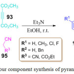 Scheme 20: One pot four component synthesis of pyrano-pyrazoles derivative.