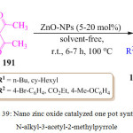 Scheme 39: Nano zinc oxide catalyzed one pot synthesis of N-alkyl-3-acetyl-2-methylpyrrole.