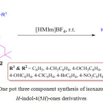 Scheme 42: One pot three component synthesis of isoxazolyldihydro-1H-indol-4(5H)-ones derivatives.