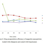 Figure 6: Drug encapsulation efficiency of magnetite nanoparticles loaded with rifampicin and coated with biopolymers.