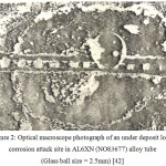 Figure 2: Optical macroscope photograph of an under deposit local corrosion attack site in AL6XN (NO83677) alloy tube (Glass ball size = 2.5mm)42