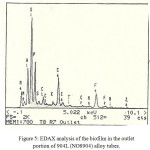 Figure 5: EDAX analysis of the biofilm in the outlet portion of 904L (NO8904) alloy tubes.