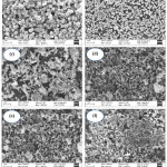 Figure 2: SEM images of Al doped ZnO thin films for different concentrations of a) 0, b) 0.5, c) 1.0, d) 1.5, e) 2.0 and f) 2.5 wt.% of Al.