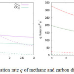 Figure 8: The permeation rate q of methane and carbon dioxide at 100°C.