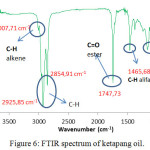 Figure 6: FTIR spectrum of ketapang oil.