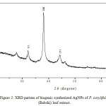 Figure 2: XRD pattern of biogenic synthesized AgNPs of P. corylifolia (Babchi) leaf extract.