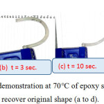 Figure 11: Shape recovery demonstration at 70°C of epoxy specimen at various time to recover original shape (a to d).