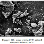 Figure 2: SEM image of etched TiO2 pillared  bentonite and heated 450°C.