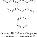 Scheme 18: 2-Amino-3-cyano-7-hydroxy-4Hchromenes.33