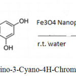Scheme 25: Synthesis of 2-Amino-3-Cyano-4H-Chromene by Fe3O4 Nanoparticles.40
