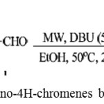 Scheme 28: Synthesis of 2-amino-4H-chromenes by using DBU as catalyst.43