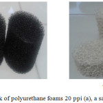 Figure 9: A blank of polyurethane foams 20 ppi (a), a sample of HPCM (b).