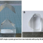Figure 16: KDP single crystals grown from raw materials with purity 5N (A) and 3N (B).28