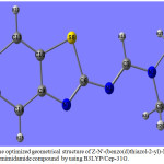 Figure 3: The optimized geometrical structure of Z-N'-(benzo(d)thiazol-2-yl)-N,N-dimethylformimidamide compound  by using B3LYP/Cep-31G.