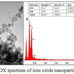 Figure 3: (a) TEM images (b) EDX spectrum of iron oxide nanoparticles.