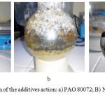 Figure 3: Demonstration of the additives action: a) PAO 80072; B) NHT-I; C) DMN-1005 sample 1.