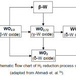 Figure 3: Schematic flow chart of H2 reduction process of W oxides (adapted from Ahmadi et. al.79).