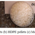 Figure 1: (a) LDPE pellets (b) HDPE pellets (c) Modified Bitumen samples.