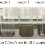Figure 2: Result of the Tollens’s test for all 5 sample.
