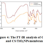 Figure 4: The FT-IR analysis of CS             and CS/TiO2NPs membranes.