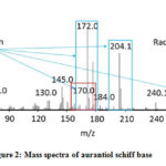 Figure 2: Mass spectra of aurantiol schiff base