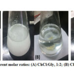     Figure 3: Synthesis of DESs in different molar ratios: (A) ChCl:Gly, 1:2; (B) ChCl:Eg, 1:2; (C) ChCl:Gly:Eg, 1:2:2