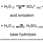 Figure 3: Acid ionization and base hydrolysis reactions involving HSO4-.